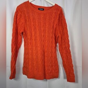 Lands’ End Drifter Cable Knit Chunky Orange 100% Cotton Sweater Women's L Tall